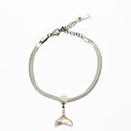 Gümüş Renk Snake Zincirli Sedef Doğaltaş Kombinli Balina Kuyruğu Tasarım Kadın Bileklik