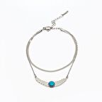 Gümüş Renk Snake Zincirli Firuze Doğaltaş Kombinli Buğday Tasarım Kadın Bileklik