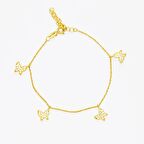 Beyaz Zirkon Taşlı Gold Renk Kelebek Tasarım 925 Ayar Gümüş Kadın Bileklik