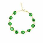 Nazar Boncuğu Detaylı Yeşil Mineli Gold Renk 925 Ayar Gümüş Kadın Bileklik