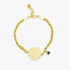 Mavi Mineli Nazar Boncuğu Detaylı Tuğra Tasarım Halat Zincirli Gold Renk 925 Ayar Gümüş Kadın Bileklik