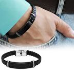 Kişiye Özel İsim Yazılı Balık Sırtı Tasarım Çelik-Deri Kombinli Erkek Bileklik (Model-1)