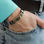 Ayyıldız Temalı Uzunluk Ayarlanabilir Silver-Gold Renk Çelik Erkek Hasır Bileklik