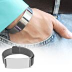 Kişiye Özel İsim Yazılı Magnet Kapamalı Silver Renk Çelik Erkek Hasır Bileklik