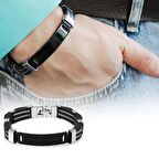 Kişiye Özel İsim Yazılı Silver-Black Renk Çelik Erkek Bileklik (Model-2)