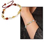 Makrome Örgülü Naturel Kesim Akik Doğaltaş Kadın Bileklik