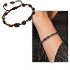 Makrome Örgülü Naturel Kesim Dorika Top Detaylı Kaplangözü Doğaltaş Kadın Bileklik