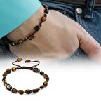 Makrome Örgülü Naturel Kesim Kaplangözü Doğaltaş Erkek Bileklik