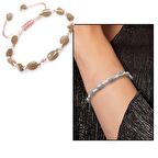 Makrome Örgülü Naturel Kesim Dorika Top Detaylı Güneş Taşı Doğaltaş Kadın Bileklik