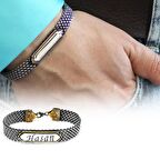 El İşçiliği Örgü Tasarım Kişiye Özel İsim Yazılı 925 Ayar Gümüş Erkek Bileklik