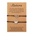 Siyah İp Zincirli 316L Kalite Çelik Kelebek Tasarım 2li Kız Kardeş/Arkadaş Bileklik Seti