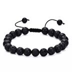 Makrome Örgülü Küre Kesim Lav Doğaltaş Erkek Bileklik