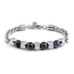 Siyah Kaplangözü&Çelik Kombinasyonlu Uzunluk Ayarlanabilir Avangart Erkek Bileklik