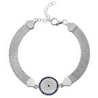 Hasır Zincirli Beyaz-Lacivert Zirkon Taşlı 925 Ayar Gümüş Kadın Bileklik