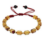 Makrome Örgülü Sarı Dorika Top Süslemeli Şeffaf Bonibon Ateş Kehribar Kadın Bileklik