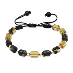 Makrome Örgülü Beyaz Dorika Top Süslemeli Siyah-Beyaz Ateş Kehribar Erkek Bileklik