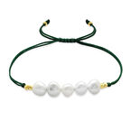 Makrome Örgülü Naturel Kesim Yeşil İpli Sarı Dorika Top Süslemeli Doğal İnci Kadın Bileklik