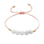 Makrome Örgülü Naturel Kesim Pembe İpli Sarı Dorika Top Süslemeli Doğal İnci Kadın Bileklik