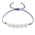 Makrome Örgülü Naturel Kesim Gri İpli Sarı Dorika Top Süslemeli İnci Doğaltaş Kadın Bileklik