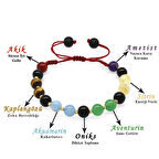 Makrome Örgülü Küre Kesim Dorika Top Süslemeli Çoklu Doğaltaş Kombinli Kadın Başarı Bilekliği