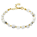 Altın Rengi Metal Zincirli Dorika Top Süslemeli Amorf Ay Taşı Doğaltaş Kadın Bileklik