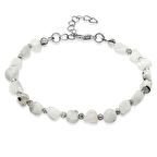 Gümüş Renk Metal Zincirli Dorika Top Süslemeli Amorf Ay Taşı Doğaltaş Erkek Bileklik