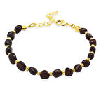 Altın Rengi Metal Zincirli Dorika Top Süslemeli Amorf Lal Taşı Doğaltaş Kadın Bileklik