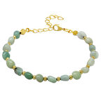 Altın Rengi Metal Zincirli Dorika Top Süslemeli Amorf Amazonit Doğaltaş Kadın Bileklik