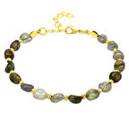 Altın Rengi Metal Zincirli Dorika Top Süslemeli Amorf Labradorit Doğaltaş Kadın Bileklik