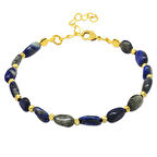 Altın Rengi Metal Zincirli Dorika Top Süslemeli Amorf Lapis Doğaltaş Kadın Bileklik