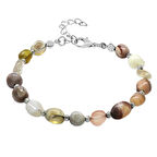 Gümüş Renk Metal Zincirli Dorika Top Süslemeli Amorf Madagaskar Akik Doğaltaş Erkek Bileklik