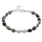 Gümüş Renk Metal Zincirli Dorika Top Süslemeli Amorf Şahin Gözü Doğaltaş Erkek Bileklik