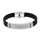 Siyah Silikon ve Çelik Bileşim Kişiye Özel İsim veya Harf Yazılı Erkek Bileklik