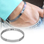 Gümüş Renk Hasır Tasarım Kordonlu Kişiye Özel İsim veya Harf Yazılı Erkek Çelik Bileklik