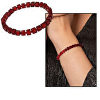 Bayrak Kırmızı Küp Kesim Doğal Damla Kehribar Kadın Bileklik