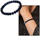 Lacivert Renk Küp Kesim Doğal Damla Kehribar Kadın Bileklik