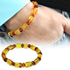 Sarı Soft Kırmızı Silindir Kesim Doğal Damla Kehribar Erkek Bileklik