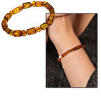 Bal Rengi Silindir Kesim Doğal Damla Kehribar Kadın Bileklik