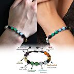 Makrome Örgülü Küre Kesim Multicolor Doğaltaş Kombinli Kadın-Erkek Başarı Bilekliği (2li Set)