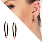 Starlight Diamond Siyah Zirkon Taşlı "V" Tasarım Rose Renk 925 Ayar Gümüş Küpe