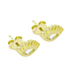 Beyaz Zirkon Tek Taşlı Göz Tasarım Gold Renk 925 Ayar Gümüş Kadın Küpe