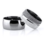 Klasik Model Su Yolu Tasarım Gri Renk 925 Ayar Gümüş Çift Alyans