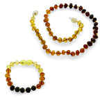 Gökkuşağı Renkli Doğal Damla Kehribar Taşlı Bebek Diş Kolye Bileklik Seti