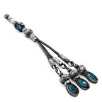 Turkuaz Zirkon Taşlı 3lü 1000 Ayar Gümüş Kazaz Püskül