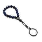 Mavi Kaplangözü Doğaltaş-Çelik Kombinli Tesbih Anahtarlık