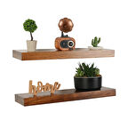 Uçan Raf Çam Ahşap Masif Ofis Mutfak Salon Kitaplık Uyumlu Dekoratif Gizli Bağlantılı 2'li 60 Cm