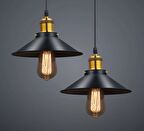 Retro Ikili  Siyah Yuvarlak Metal Sarkıt Avize 30 cm En