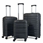 Karbon PP Horizon Serisi Kırılmaz Valiz, Siyah - 3'lü Set