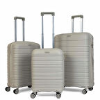 Karbon PP Horizon Serisi Kırılmaz Valiz, Bej - 3'lü Set