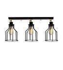 Retro Metal 3 Lü Sıralı Siyah Tavan Plofyoner Kafes Rustik Avize